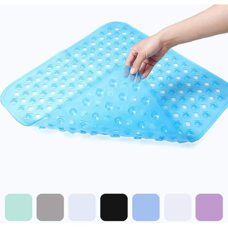 Tappetino da doccia antiscivolo, tappetino da bagno quadrato 53x53 cm, senza BPA, resistente alla muffa e lavabile in lavatrice, blu
