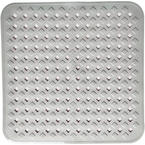 Tappetino da doccia e vasca da bagno, 53x53 cm, antiscivolo, quadrato, con ventose, lavabile in lavatrice, grigio