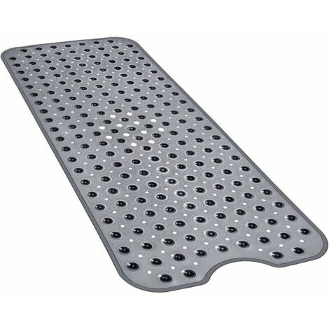 Tappetino doccia antiscivolo extra large 100 x 40 cm con ventose, lavabile in lavatrice con fori di drenaggio, trasparente, nero.