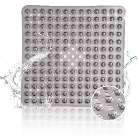 Tappetino doccia antiscivolo KZQ, 53 x 53 cm, senza BPA - Tappetino doccia antiscivolo con fori di drenaggio per prevenire la muffa, tappetino doccia lavabile in lavatrice (grigio)