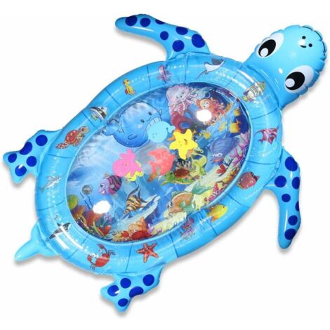 Tappetino gonfiabile a forma di tartaruga per bambini, acqua e pesce, tappetino carino, blu