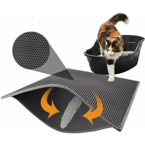 Tappetino impermeabile per lettiera per gatti a doppio strato con design a nido d'ape nero