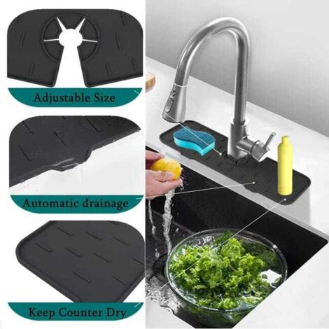 Tappetino in silicone per rubinetto con maniglia antigoccia per lavello da cucina, tappetino di scarico per lavello da cucina e da bagno (nero)
