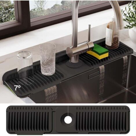 Tappetino in silicone per rubinetto da 24" per lavello da cucina e paraschizzi - Protezione per piano di lavoro per raccogliere le fuoriuscite (nero, 24" x 5,5")