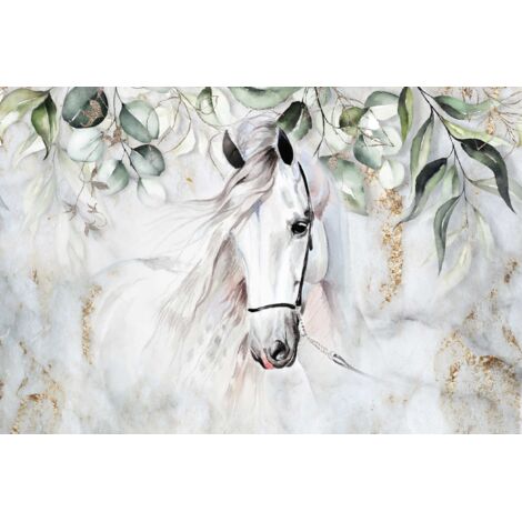 Tappetino magnetico per termosifoni, stufe e radiatori. Cavallo su sfondo di foglie pendenti, 60x100 cm.