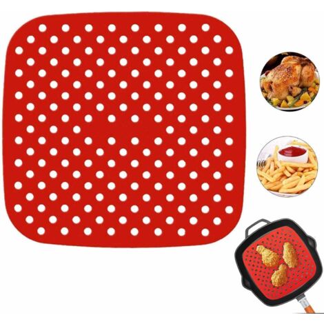 Tappetino per friggitrice ad aria, cuscino quadrato da 7,5 pollici, tappetino in silicone antiscivolo, tappetino antiaderente per cestello, accessorio per friggitrice ad aria per cucina, rosso