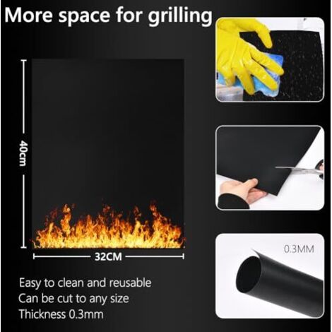 Tappetino per griglia per barbecue, 5 pezzi 32  40 cm Set di tappetini per griglia per barbecue riutilizzabili, facili da pulire e antiaderenti per barbecue a carbonella, forno ed elettrici ecc.