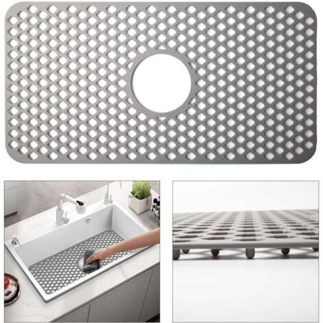Tappetino per lavello in silicone, griglia protettiva per lavello da cucina, 62 x 32 cm, grigio