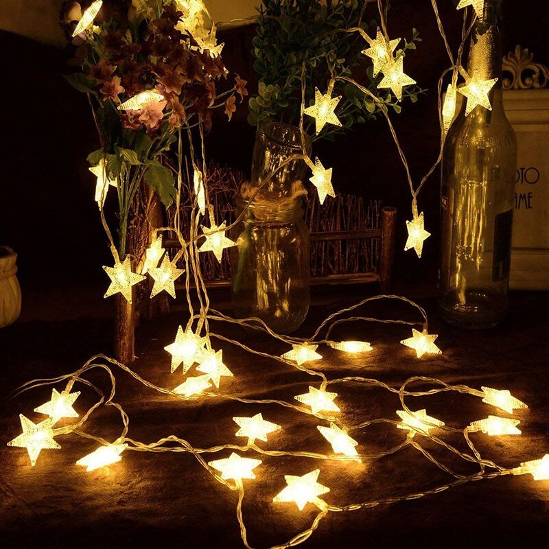 Image of ZOLGINAH Stringa di luci a stella, luci per tende a LED, 80 luci a stella a led per interni, luci decorative per tende da esterno, per decorazioni