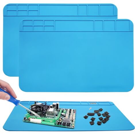 Tappetino per saldatura in silicone da 30 x 20 cm, confezione da 2, resistenza all'isolamento termico 500°C, per la riparazione della fotocamera del telefono cellulare (blu)