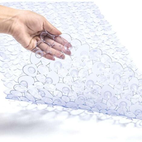 Tappetino per vasca e doccia Pebble, antiscivolo, 88 x 40 cm, lavabile in lavatrice, con fori di drenaggio e ventose (trasparente)