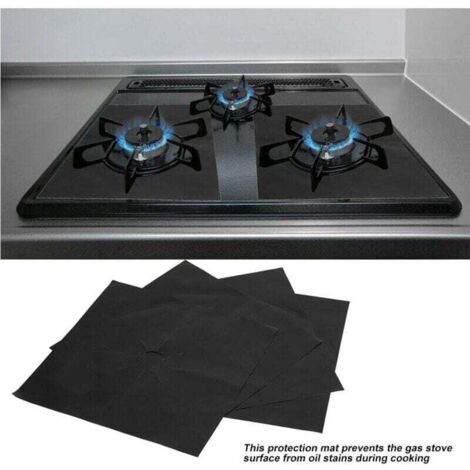 Tappetino protettivo antiaderente per fornello a gas, 4 pezzi, protezione per l'olio, utensile da cucina (nero)