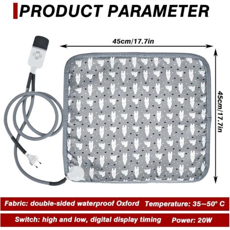 Tappetino riscaldante per animali domestici, tappetino riscaldante elettrico per cani e gatti, coperta elettrica, impermeabile, 9 livelli di temperatura regolabili, coperta riscaldante (4545 cm)