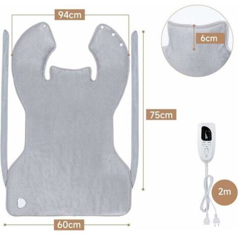 Tappetino riscaldante per collo e schiena - Coperta riscaldante, 6 temperature regolabili/Timer/Lavabile in lavatrice - 61x94 cm