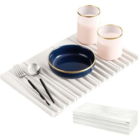 Tappetino scolapiatti in silicone, tappetino scolapiatti pieghevole migliorato, antiscivolo e resistente al calore, ideale per lavelli da cucina, 40 x 25 cm (bianco)