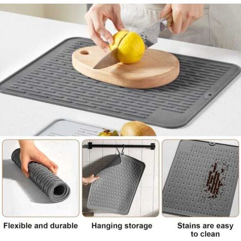 Tappetino scolapiatti, resistente al calore e antiscivolo, tappetino per lavello da cucina, lavabile in lavatrice 40 x 30 cm (grigio)