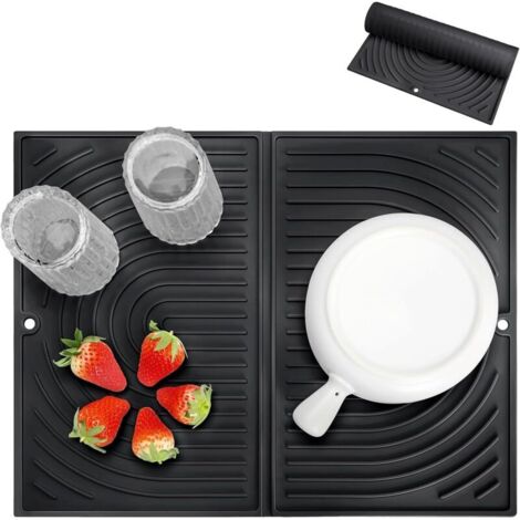 Tappetino scolapiatti, tappetino pieghevole per piatti, sottopentola universale antiscivolo in silicone per la cucina (43×34 cm, nero)