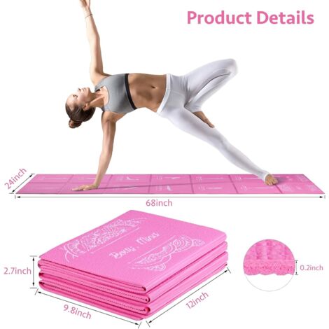 Tappetino yoga pieghevole per donna, tappetino antiscivolo per esercizi, adatto per casa e palestra, inclusa borsa per riporlo, adatto per yoga, pilates e fitness, 173 x 61 cm x 5 mm di spessore, rosa