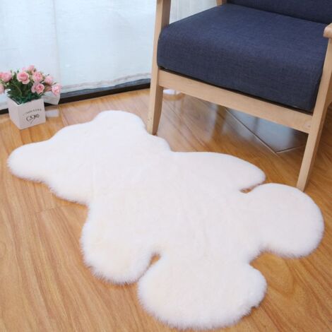 Tappeto a forma di orsetto, decorazione in peluche, tappetino in peluche artificiale con motivo a cartoni animati, coperta da comodino per camera da letto/cameretta, 6090 cm (bianco)