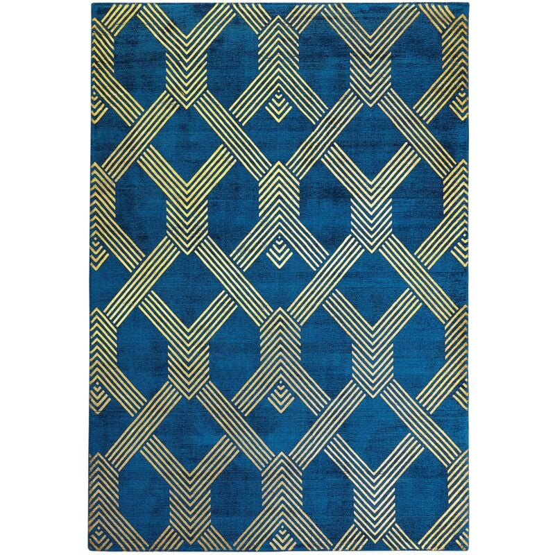 Beliani - Tappeto in viscosa e cotone blu marino e oro 140 x 200 cm Vekse