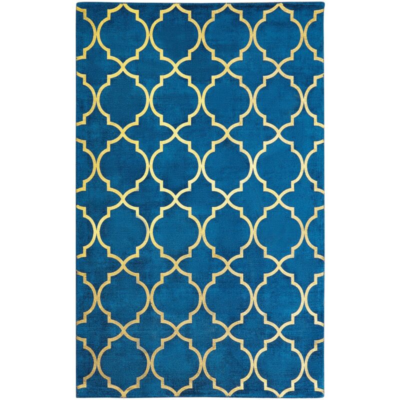 Beliani - Tappeto in viscosa e cotone a pelo corto blu marino e oro 140 x 200 cm Yelki