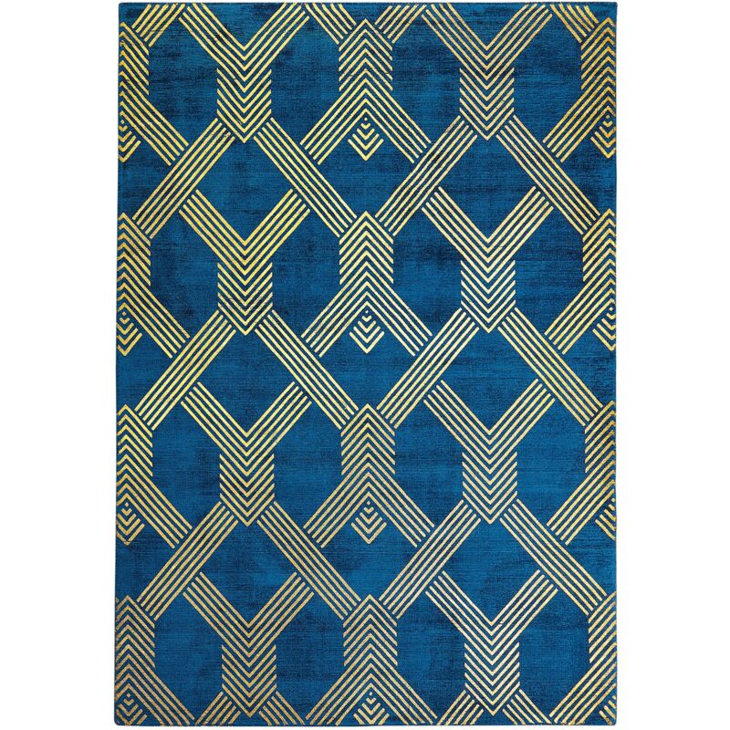 Beliani - Tappeto in viscosa e cotone corto blu marino e oro 160 x 230 cm Vekse