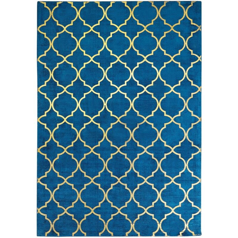 Beliani - Tappeto in viscosa e cotone a pelo corto blu marino e oro 160 x 230 cm Yelki