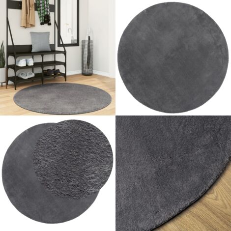 Tappeto a Pelo Corto HUARTE Morbido e Lavabile Antracite Ø120cm - Tappeto antiscivolo - Tappeto lavabile