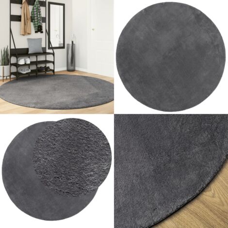Tappeto a Pelo Corto HUARTE Morbido e Lavabile Antracite Ø200cm - Tappeto antiscivolo - Tappeto lavabile