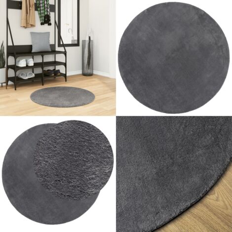 Tappeto a Pelo Corto HUARTE Morbido e Lavabile Antracite Ø 80cm - Tappeto antiscivolo - Tappeto lavabile