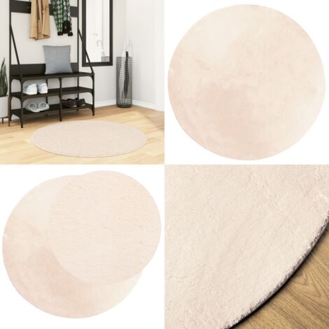 Tappeto a Pelo Corto HUARTE Morbido e Lavabile Beige Ø 100 cm - Tappeto antiscivolo - Tappeto lavabile