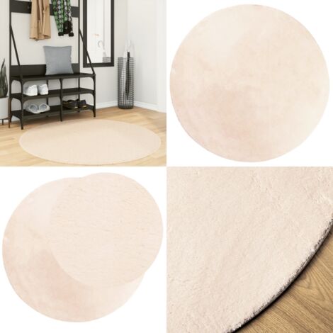 Tappeto a Pelo Corto HUARTE Morbido e Lavabile Beige Ø 120 cm - Tappeto antiscivolo - Tappeto lavabile