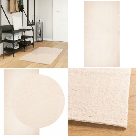 Tappeto a Pelo Corto HUARTE Morbido e Lavabile Beige 60x110 cm - Tappeto antiscivolo - Tappeto per soggiorno