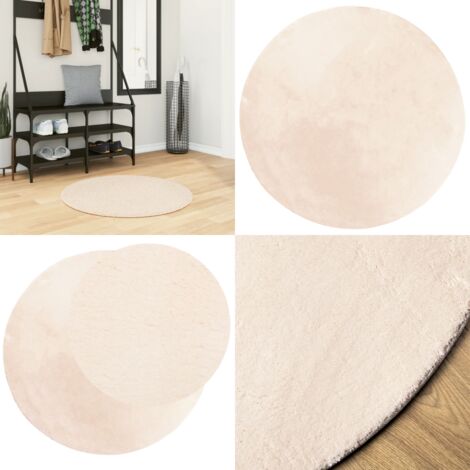 Tappeto a Pelo Corto HUARTE Morbido e Lavabile Beige Ø 80 cm - Tappeto lavabile - Tappeto antiscivolo