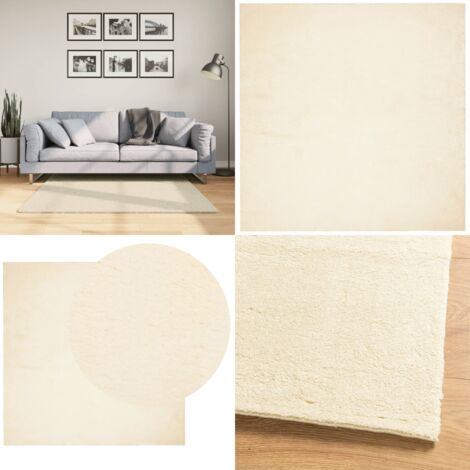 Tappeto a Pelo Corto HUARTE Morbido e Lavabile Crema 120x120 cm - Tappeto antiscivolo - Tappeto lavabile