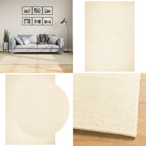 Tappeto a Pelo Corto HUARTE Morbido e Lavabile Crema 160x230 cm - Tappeto lavabile - Tappeto antiscivolo