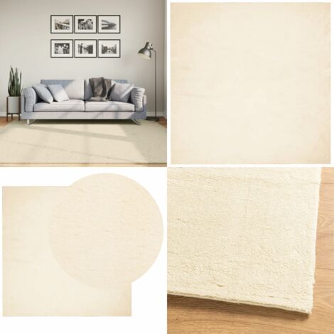 Tappeto a Pelo Corto HUARTE Morbido e Lavabile Crema 200x200 cm - Tappeto antiscivolo - Tappeto pieghevole