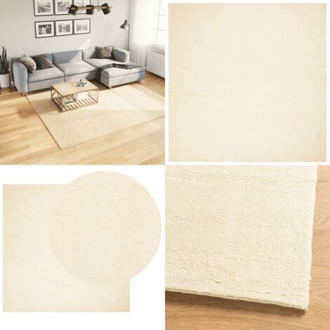 Tappeto a Pelo Corto HUARTE Morbido e Lavabile Crema 240x240 cm - Tappeto antiscivolo - Tappeto pieghevole