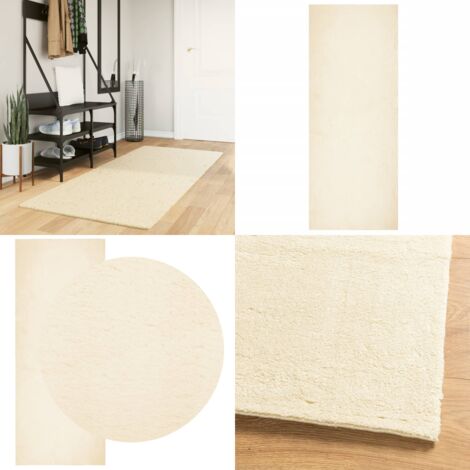 Tappeto a Pelo Corto HUARTE Morbido e Lavabile Crema 80x200 cm - Tappeto lavabile - Tappeto antiscivolo