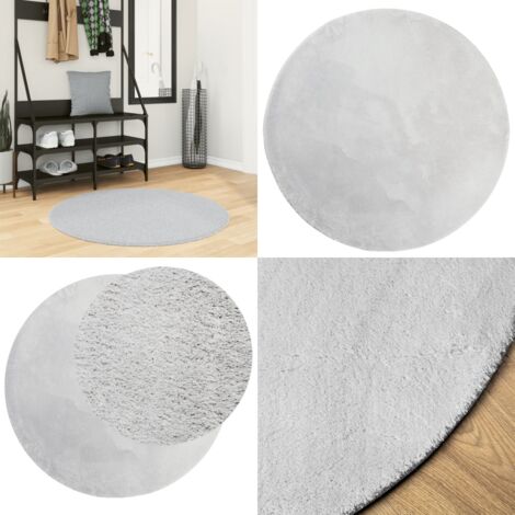 Tappeto a Pelo Corto HUARTE Morbido e Lavabile Grigio Ø 100 cm - Tappeto antiscivolo - Tappeto lavabile
