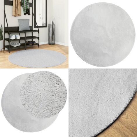Tappeto a Pelo Corto HUARTE Morbido e Lavabile Grigio Ø 120 cm - Tappeto antiscivolo - Tappeto lavabile