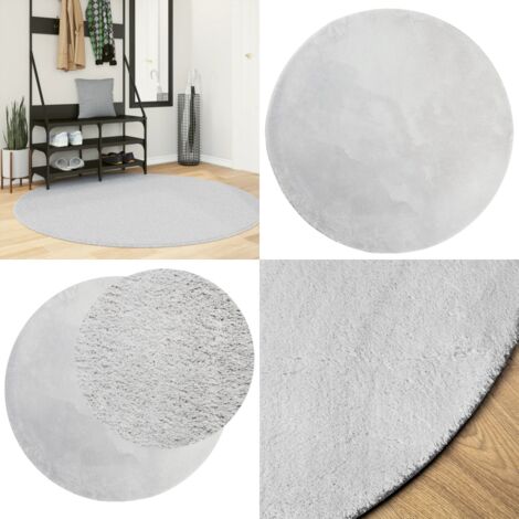 Tappeto a Pelo Corto HUARTE Morbido e Lavabile Grigio Ø 160 cm - Tappeto antiscivolo - Tappeto lavabile