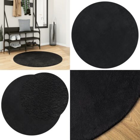 Tappeto a Pelo Corto HUARTE Morbido e Lavabile Nero Ø 100 cm - Tappeto antiscivolo - Tappeto lavabile