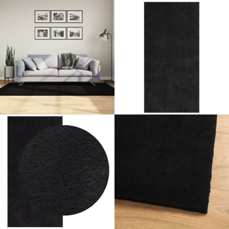 Tappeto a Pelo Corto HUARTE Morbido e Lavabile Nero 100x200cm - Tappeto antiscivolo - Tappeto lavabile