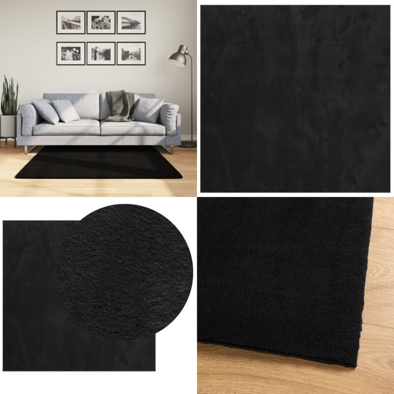 Tappeto a Pelo Corto HUARTE Morbido e Lavabile Nero 120x120cm - Tappeto antiscivolo - Tappeto lavabile
