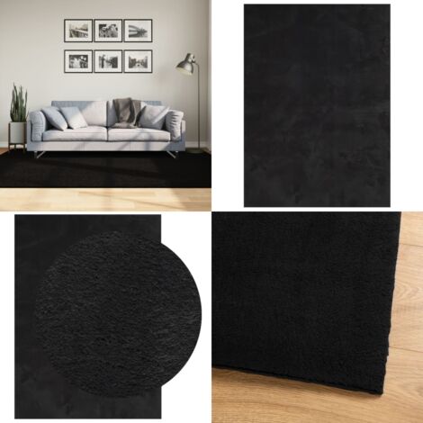 Tappeto a Pelo Corto HUARTE Morbido e Lavabile Nero 160x230cm - Tappeto antiscivolo - Tappeto lavabile