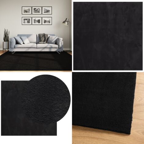 Tappeto a Pelo Corto HUARTE Morbido e Lavabile Nero 200x200cm - Tappeto antiscivolo - Tappeto lavabile