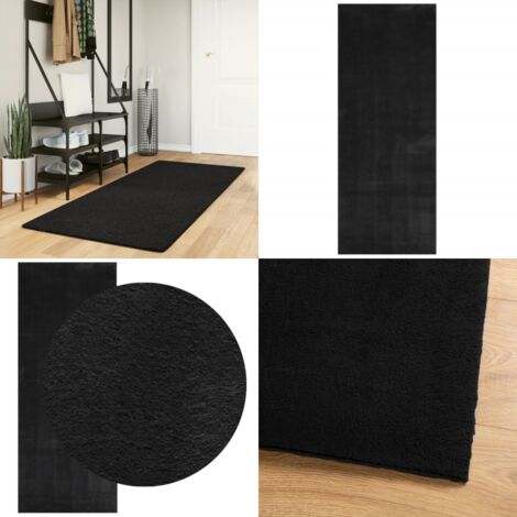 Tappeto a Pelo Corto HUARTE Morbido e Lavabile Nero 80x200 cm - Tappeto antiscivolo - Tappeto lavabile