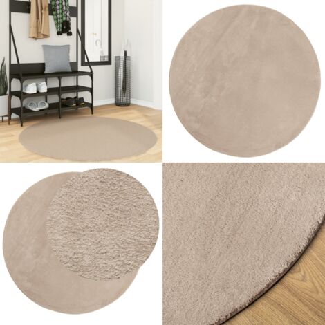 Tappeto a Pelo Corto HUARTE Morbido e Lavabile Sabbia Ø 120 cm - Tappeto lavabile - Tappeto antiscivolo