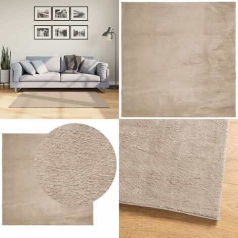 Tappeto a Pelo Corto HUARTE Morbido e Lavabile Sabbia 120x120cm - Tappeto lavabile - Tappeto antiscivolo